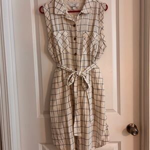 Sonoma Beige and Blue Checkered Mini Dress